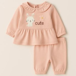 2-Piece Baby Girl Long Sleeve Shirt Set - Cute Top & Bottom Outfit, Newborn Toddler Wear