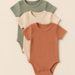 2/3 Pack Solid Romper Set - Baby Boy & Girl Ribbed Bodysuits, Unisex Newborn Outfit