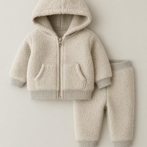 Winter Hoodie Outfit for Baby - Cozy Fleece Jacket & Pants Set, Unisex Infant Wear